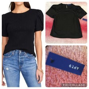 APT 9 keyhole back, silky puff pleated sleeve top